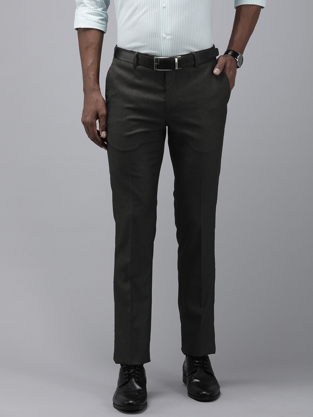 

Arrow Men Hudson Mid-Rise Tailored Fit Trousers, Charcoal