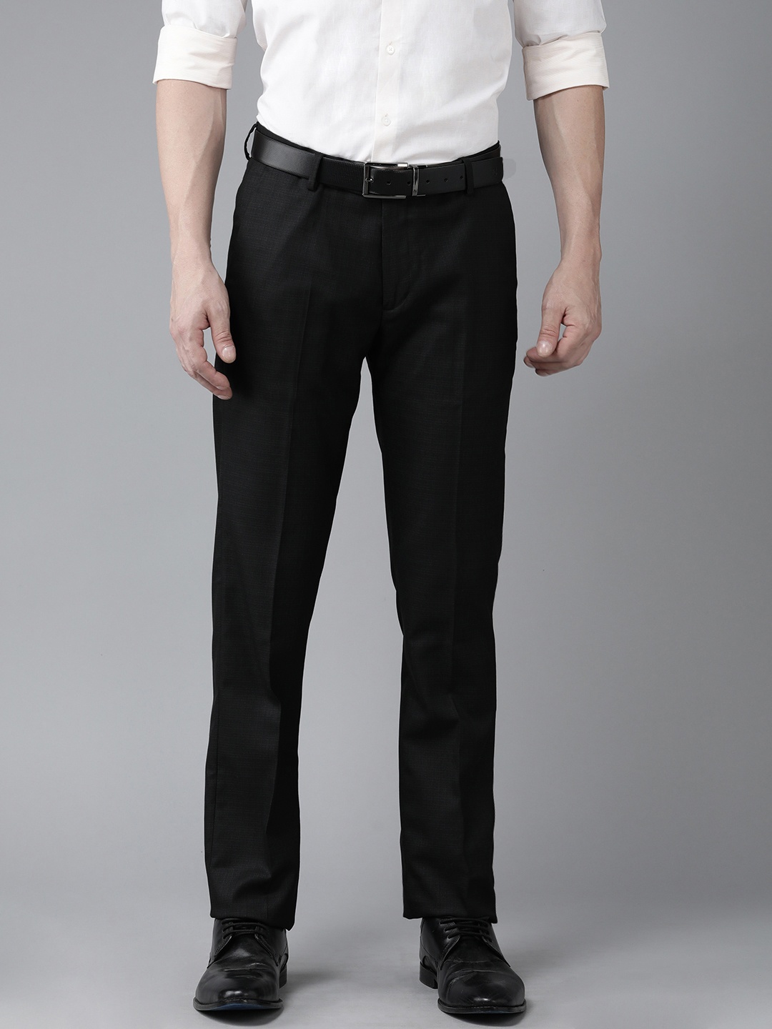 

Arrow Men Checked Tailored Formal Trousers, Black