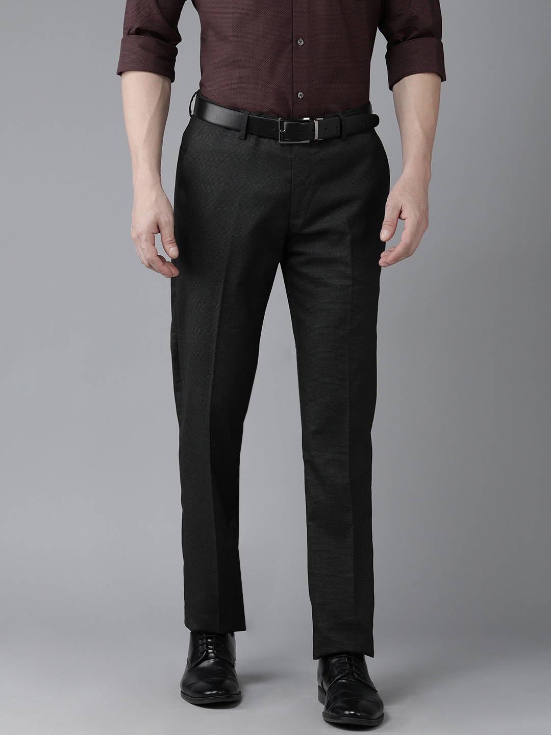 Arrow Men Textured Tailored Formal Trousers, Black
