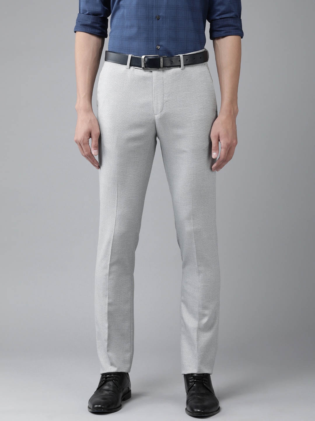 Arrow Men Tailored Fit Textured Trousers, Grey