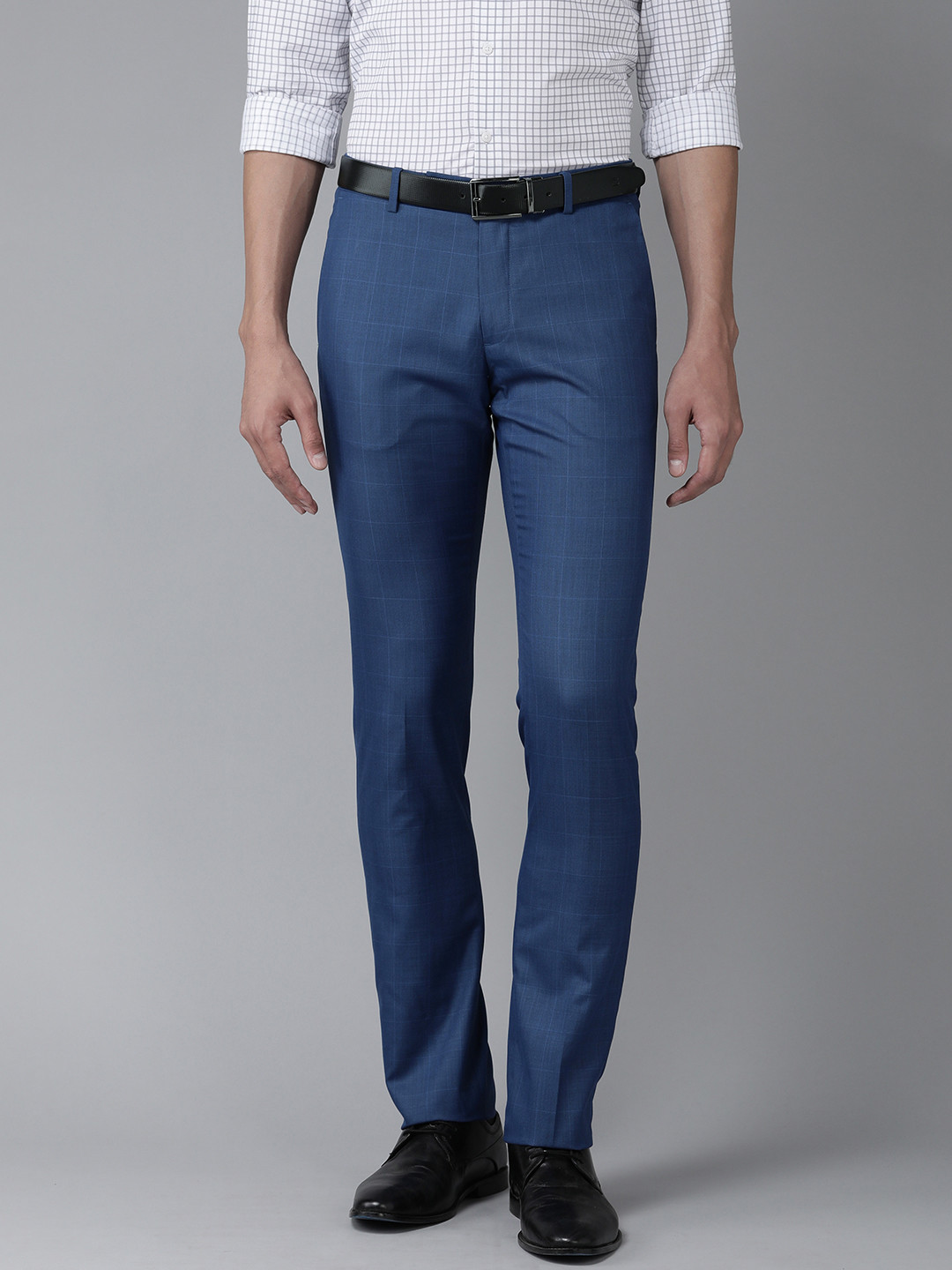 

Arrow Men Checked Tailored Formal Trousers, Navy blue
