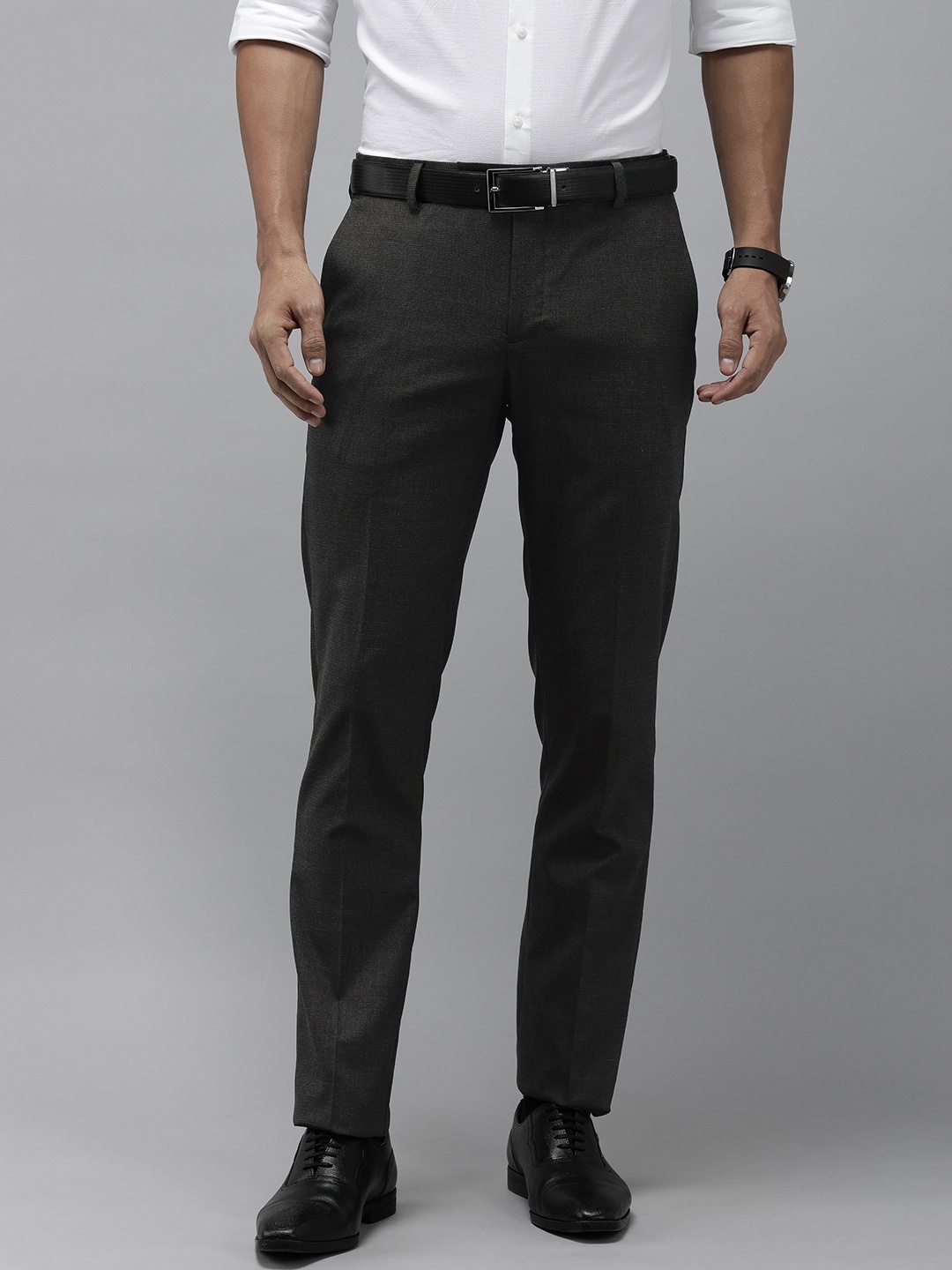 

Arrow Men Self Design Textured Tailored Fit Formal Trousers, Black