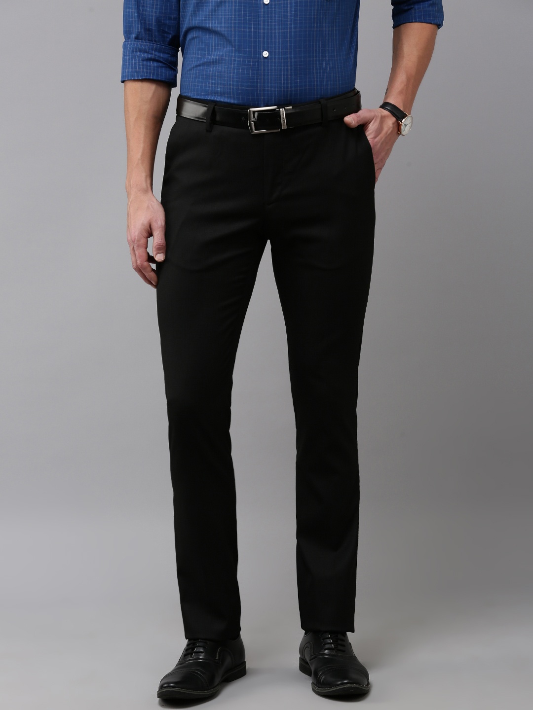 Arrow Men Checked Tailored Fit Formal Trousers, Black