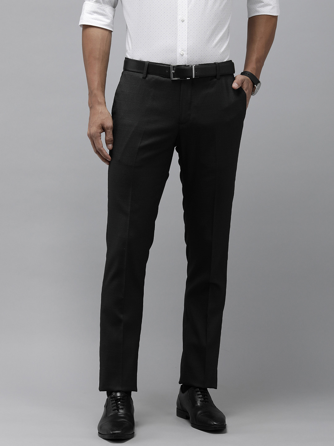 

Arrow Men Textured Tailored Formal Trousers, Black