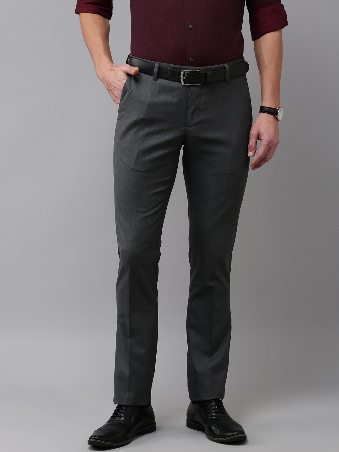 

Arrow Men Mid-Rise Tailored Formal Trousers, Grey