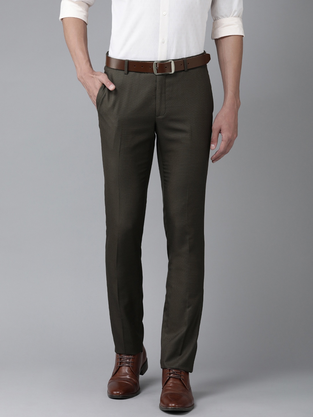 

Arrow Men Solid Tailored Formal Trousers, Coffee brown