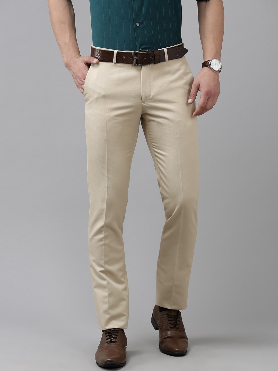 

Arrow Men Flat Front Tailored Formal Trousers, Beige