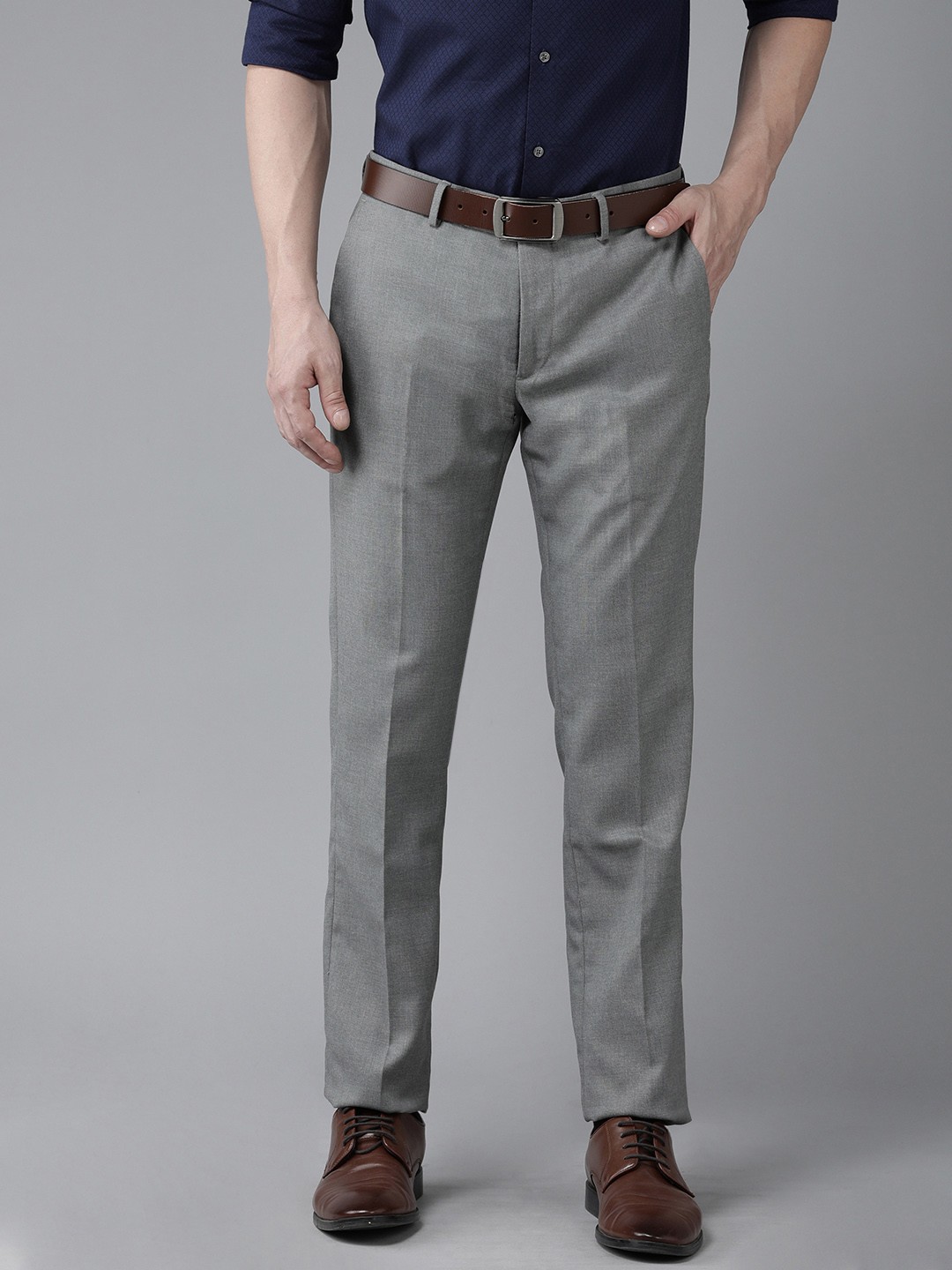 

Arrow Men Solid Tailored Fit Formal Trousers, Grey