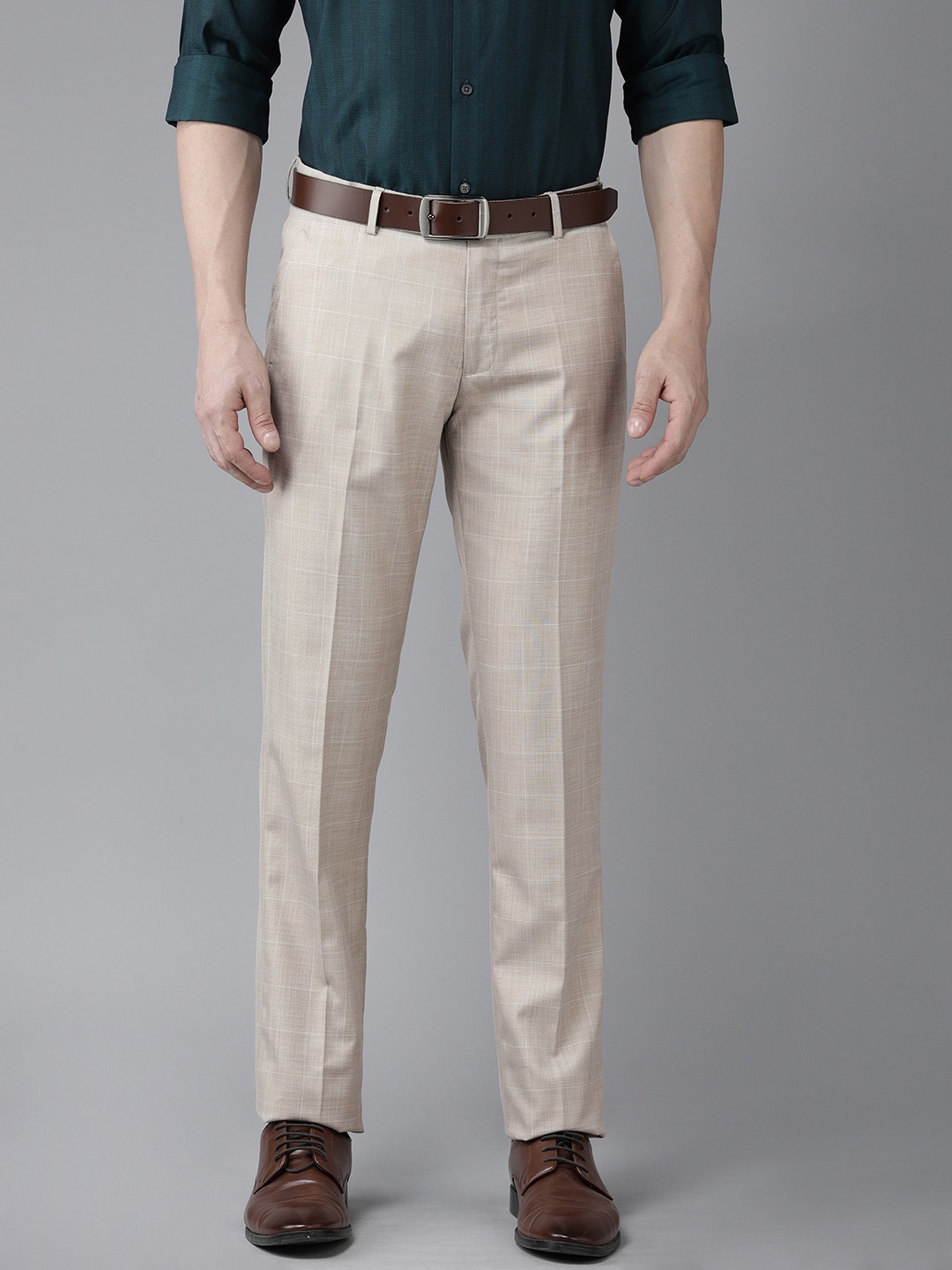 

Arrow Men Tailored Fit Self-CheckedTrousers, Beige