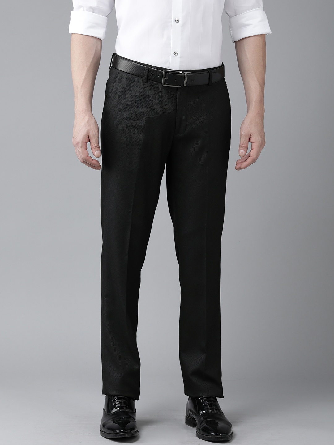 

Arrow Men Solid Tailored Fit Formal Trousers, Black
