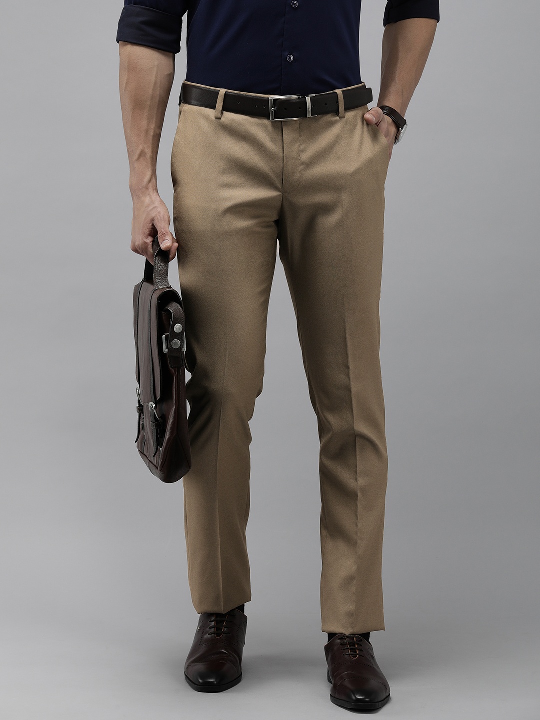 Arrow Men Textured Tailored Trousers, Brown