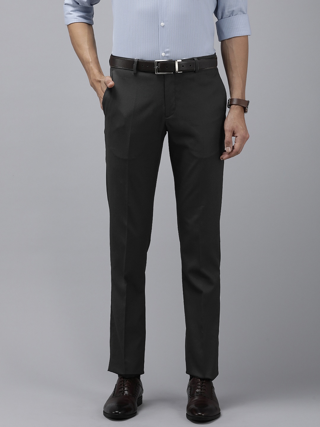 

Arrow Men Self Design Textured Hudson Tailored Fit Formal Trousers, Black