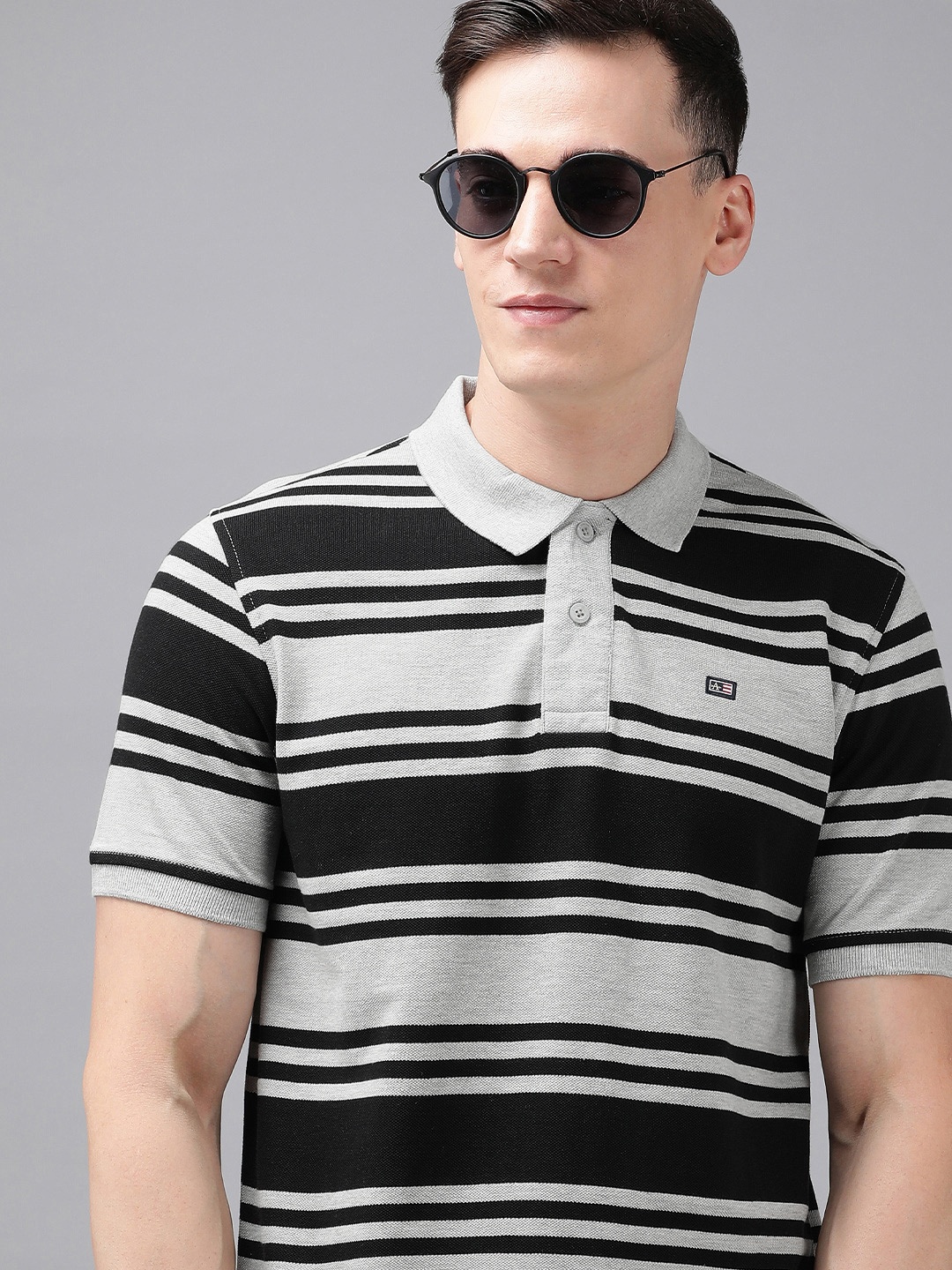 

Arrow Men Striped Short Sleeves Polo Collar T-shirt, Grey