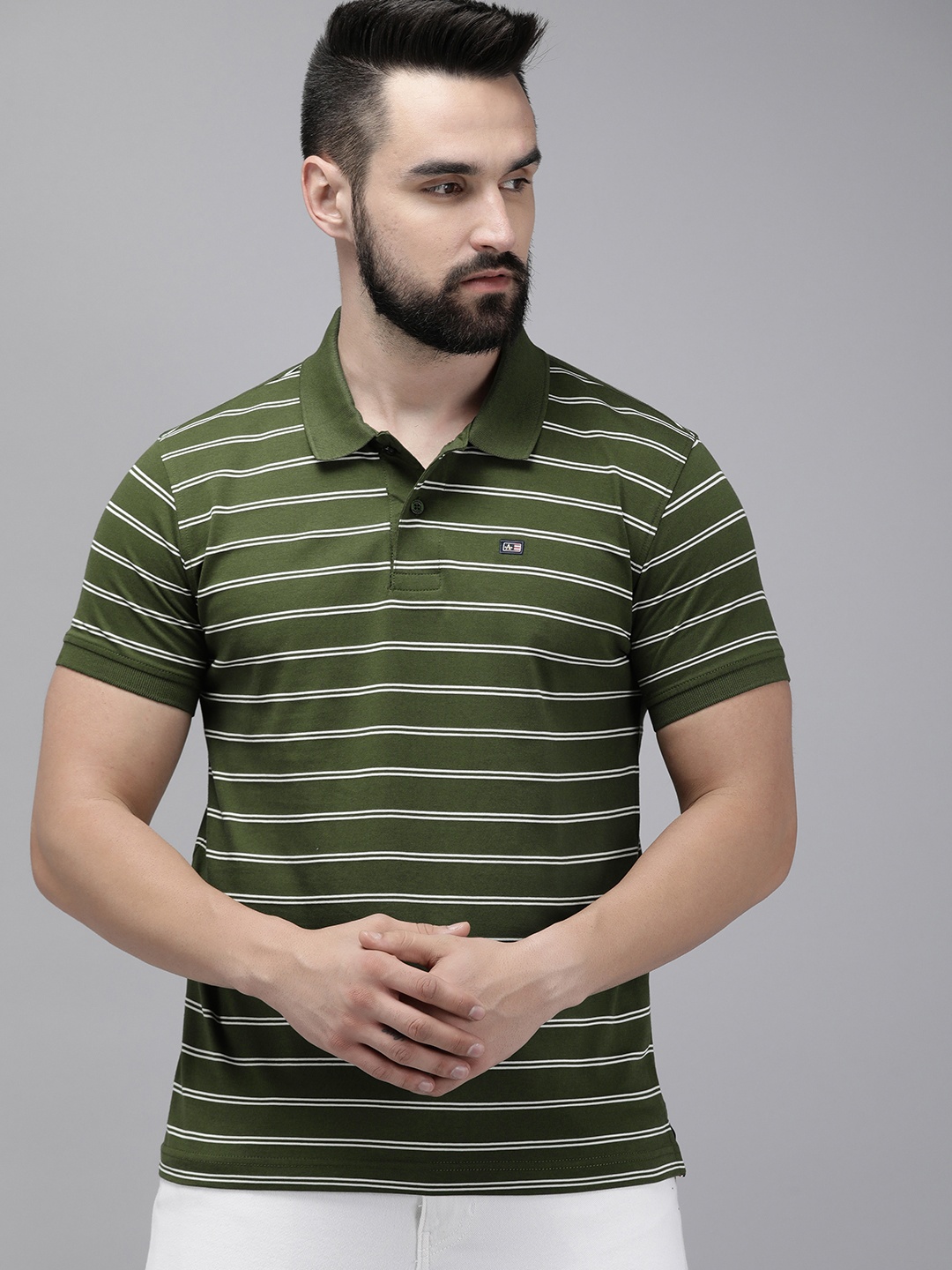 

Arrow Striped Polo Collar T-shirt, Green