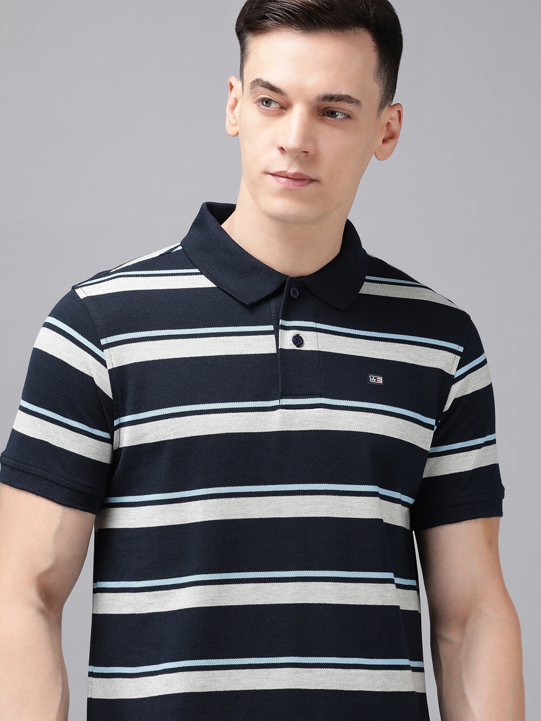 

Arrow Striped Polo Collar T-shirt, Blue