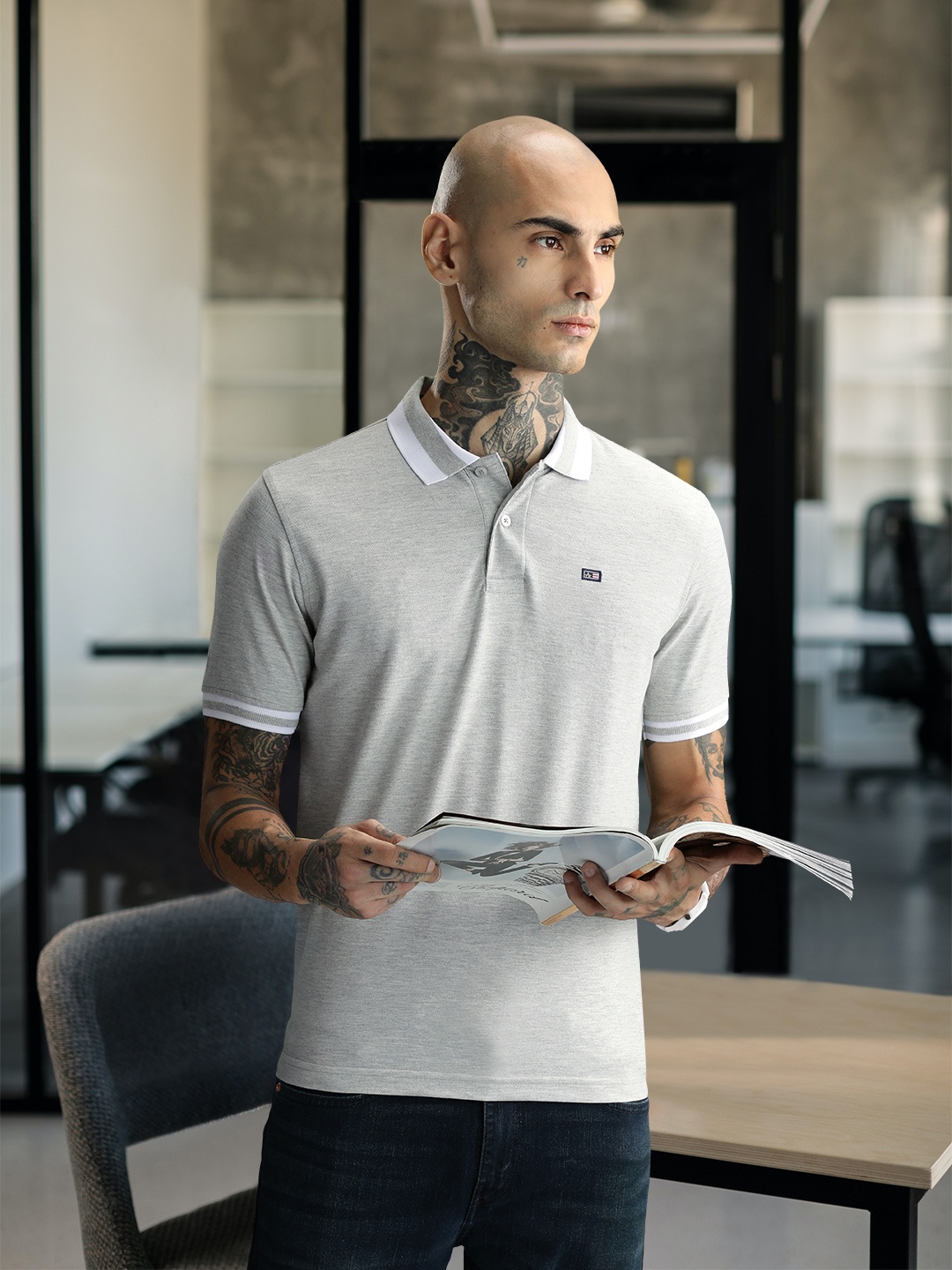 

Arrow Polo Collar T-shirt, Grey