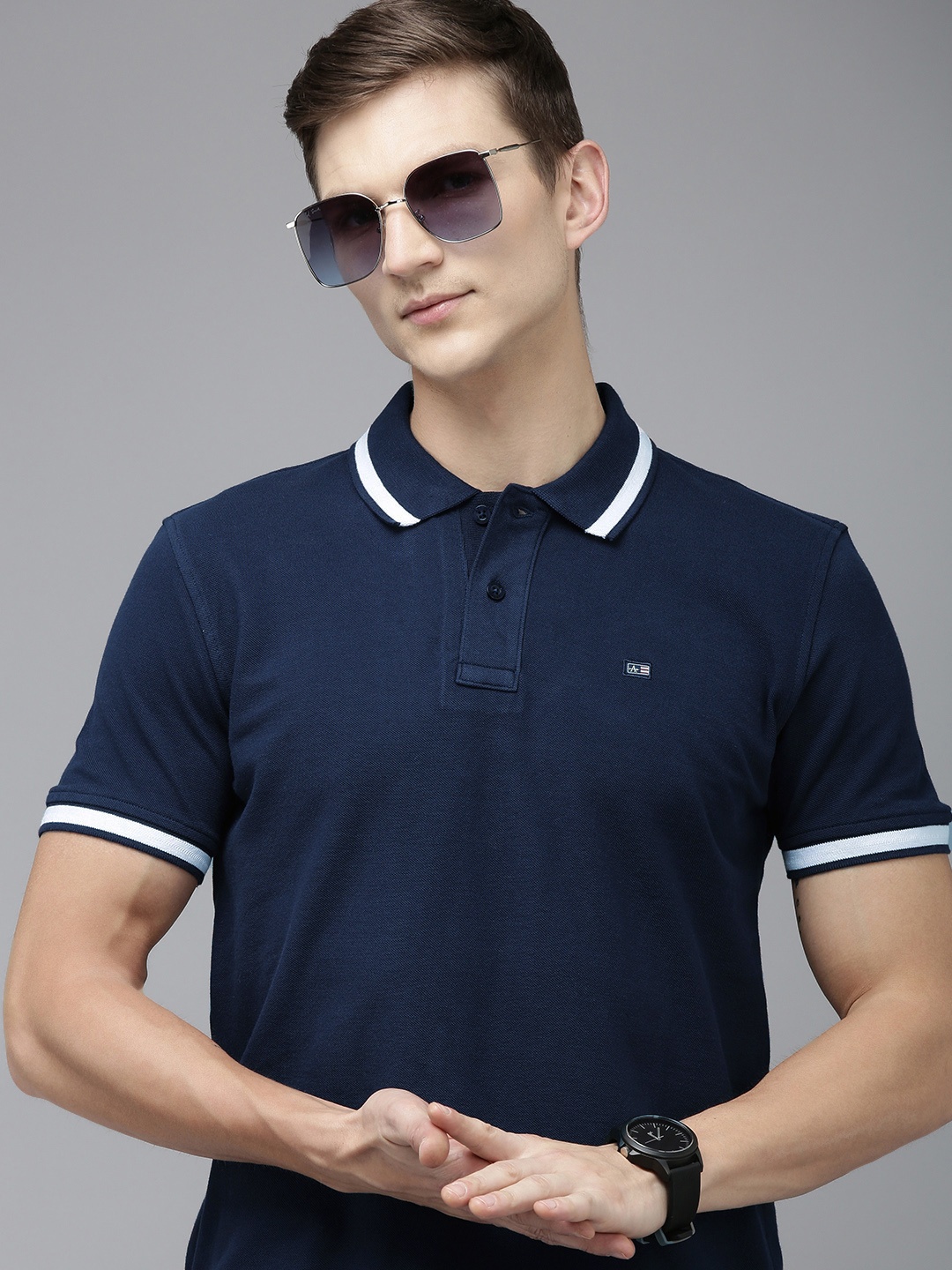 

Arrow Polo Collar Pure Cotton T-shirt, Navy blue