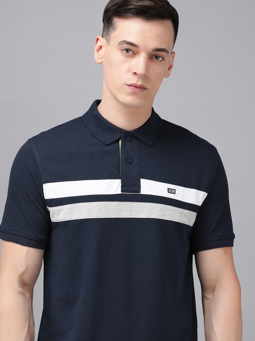 

Arrow Striped Polo Collar T-shirt, Blue