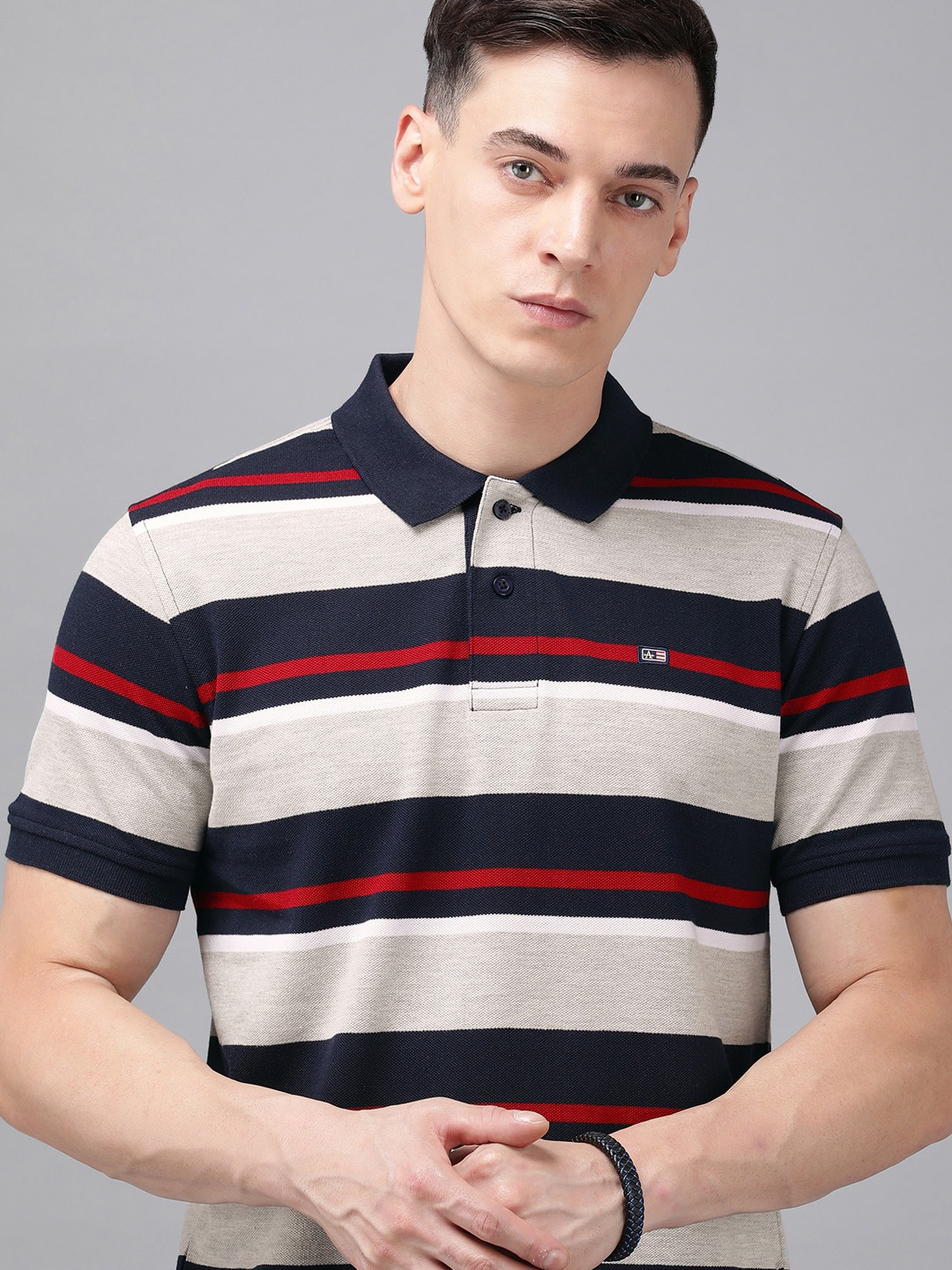 

Arrow Striped Polo Collar T-shirt, Grey