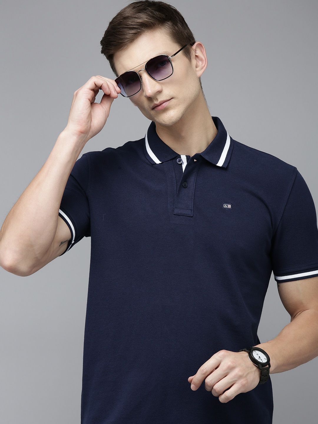 

Arrow Polo Collar Pure Cotton T-shirt, Navy blue