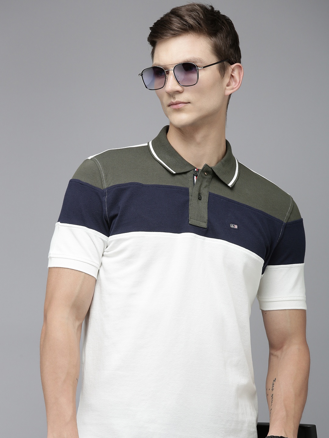 

Arrow Men Colourblocked Polo Collar Pure Cotton T-shirt, White