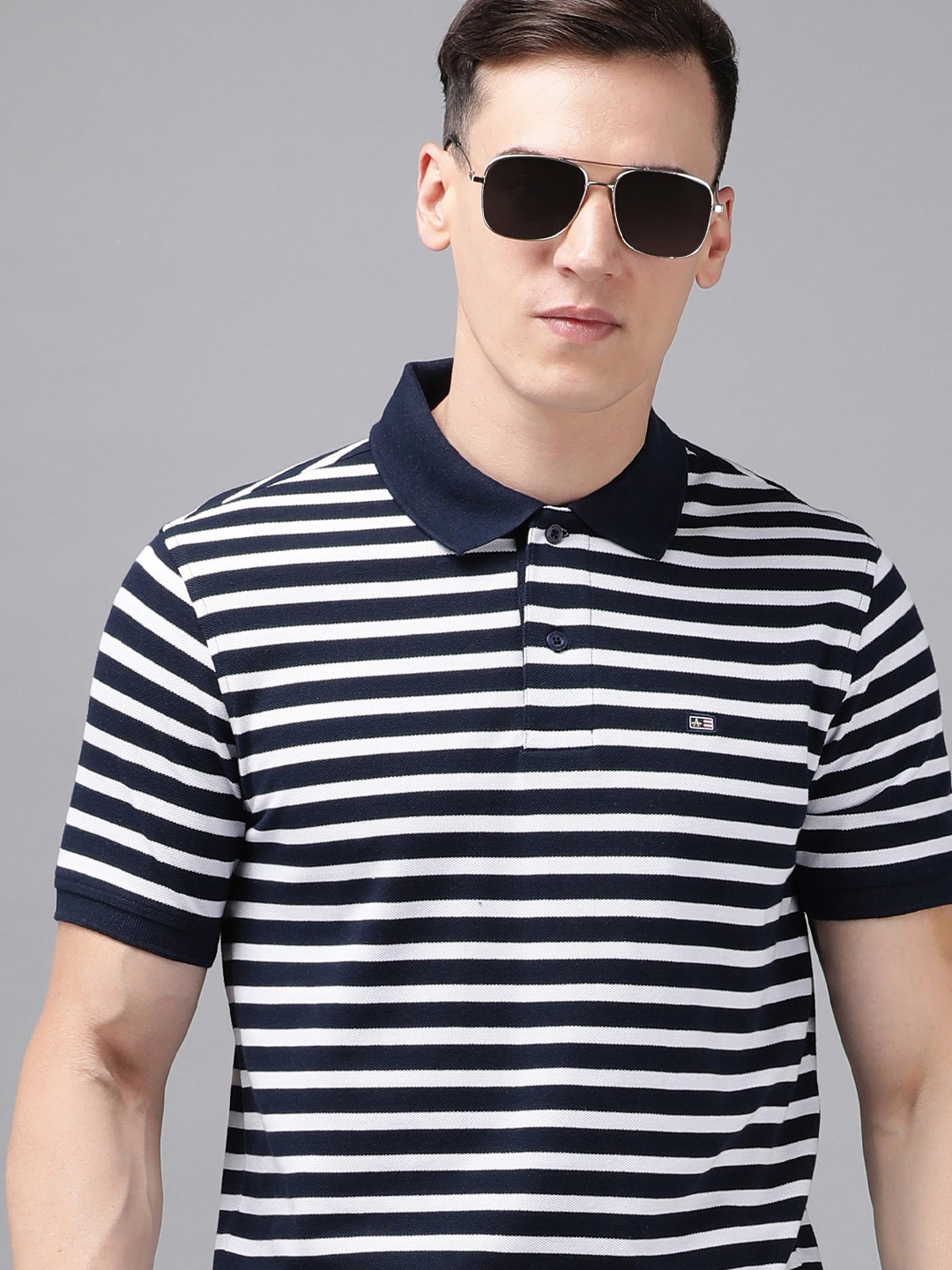 

Arrow Men Striped Short Sleeves Polo Collar T-shirt, Navy blue