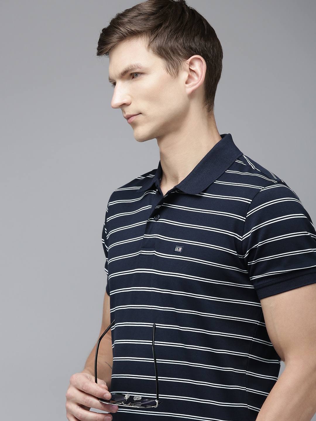 

Arrow Striped Polo Collar T-shirt, Navy blue