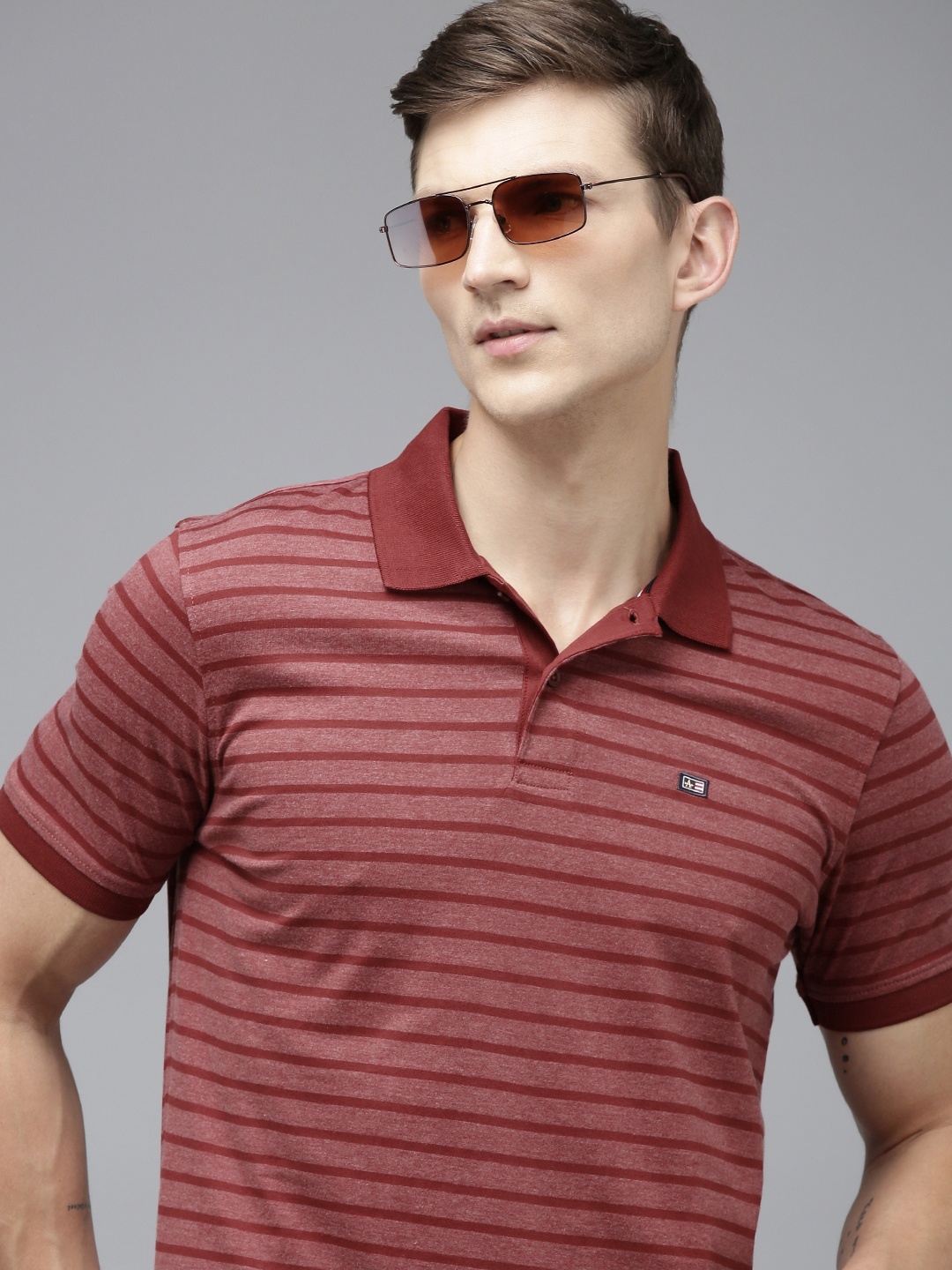 

Arrow Striped Polo Collar T-shirt, Red