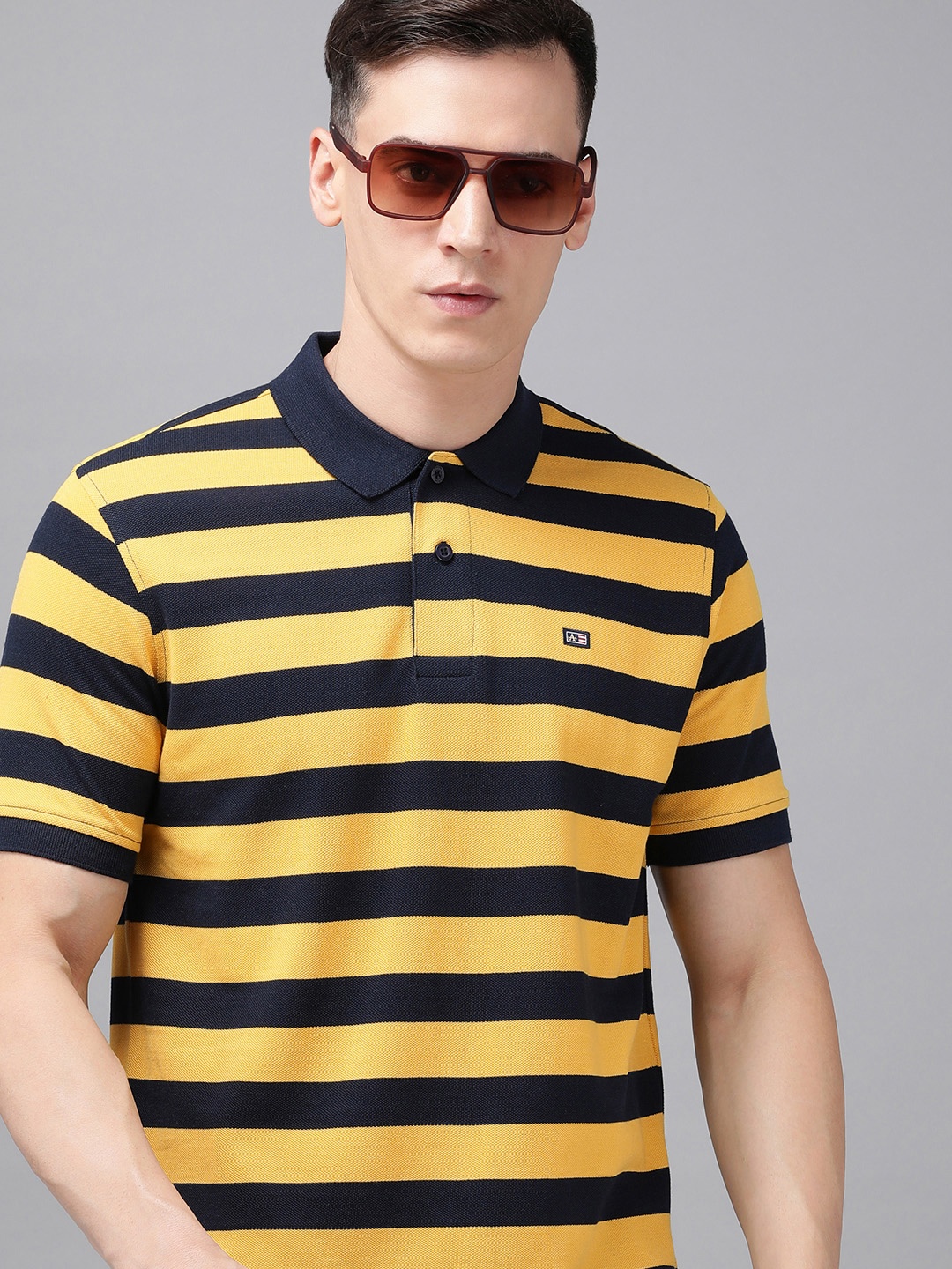 

Arrow Striped Polo Collar T-shirt, Yellow