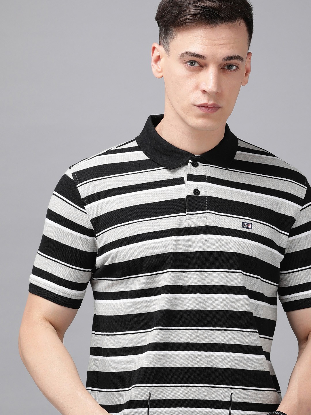 

Arrow Men Striped Short Sleeves Polo Collar T-shirt, Grey