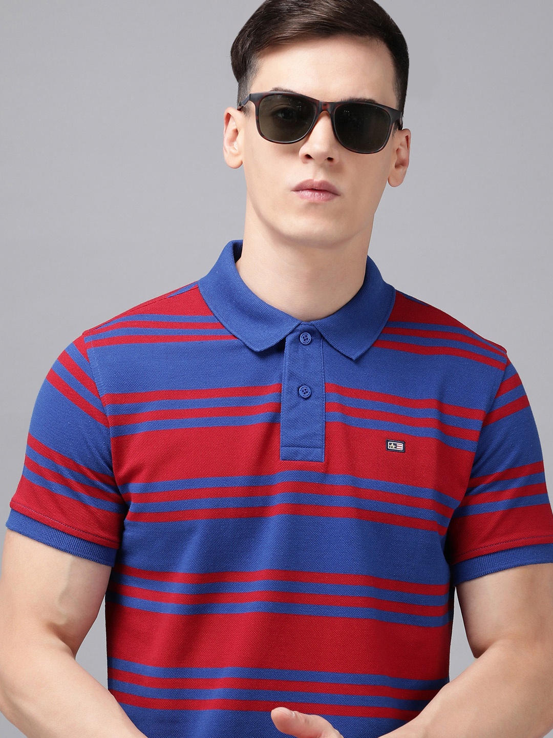 

Arrow Men Striped Polo Collar Applique T-shirt, Red