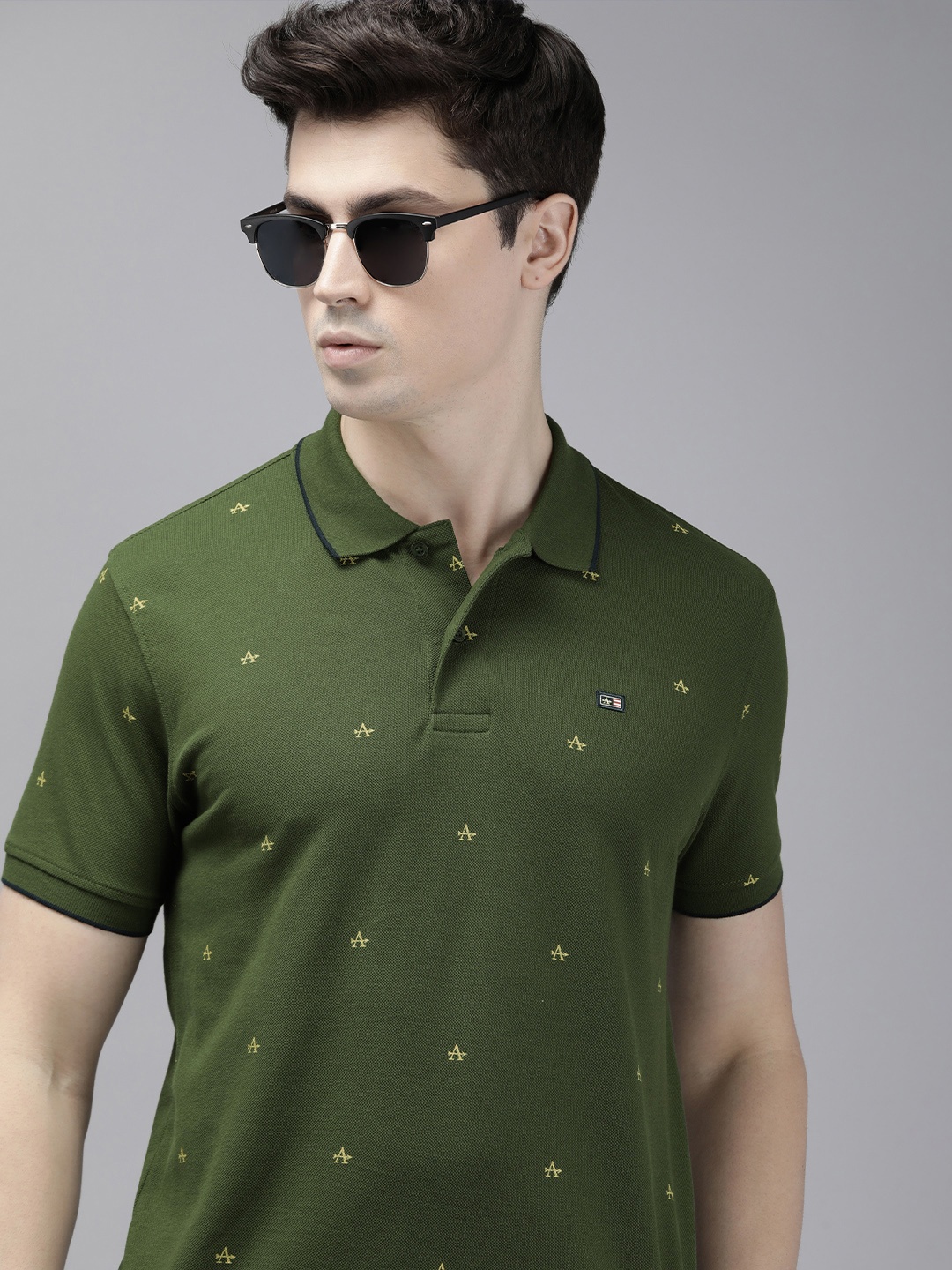 

Arrow Brand Logo Printed Polo Collar T-shirt, Olive