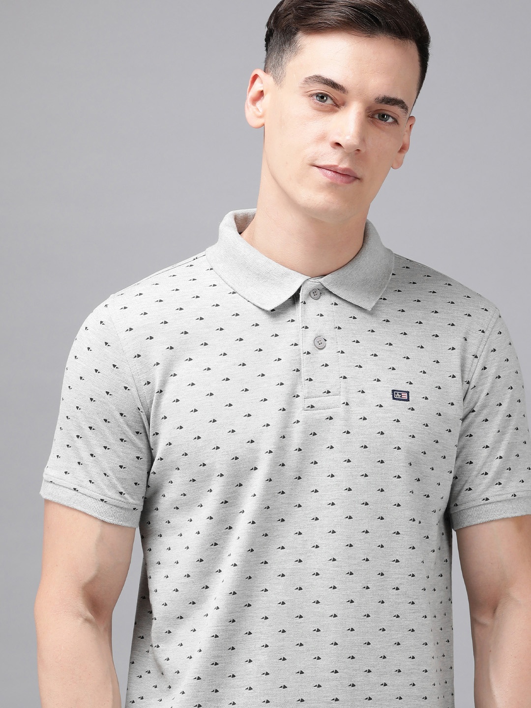 

Arrow Men Geometric Printed Short Sleeves Polo Collar T-shirt, Grey