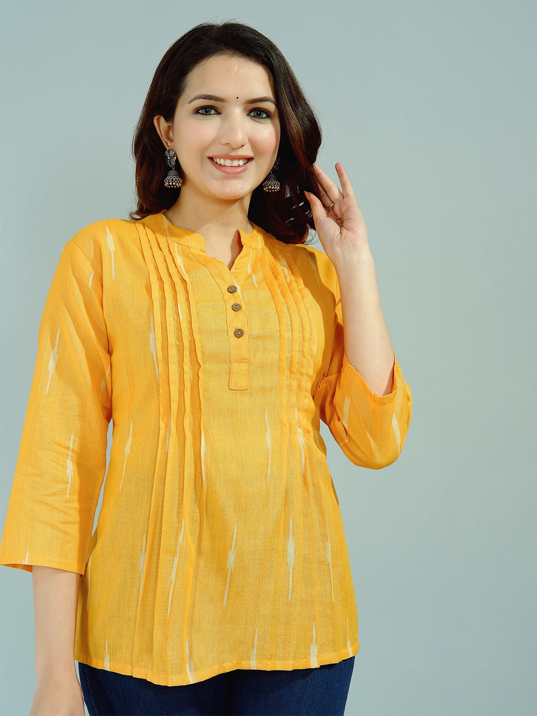 

Tetalee Geometric Printed Mandarin Collar Top, Yellow