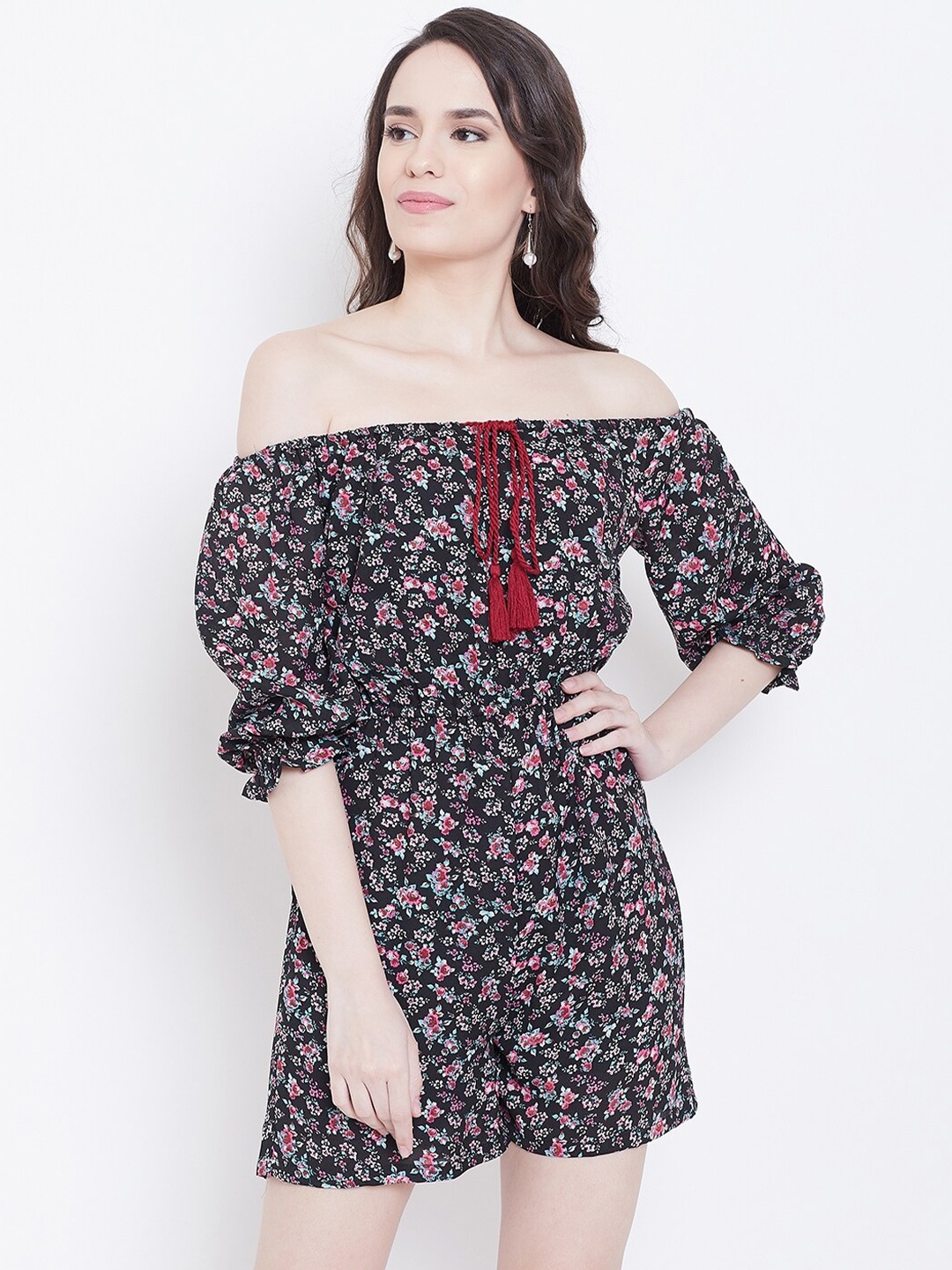 

DODO & MOA Floral Printed Off-Shoulder Playsuit, Black
