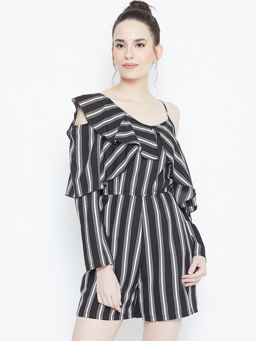 

DODO & MOA One Shoulder Striped Playsuit, Black
