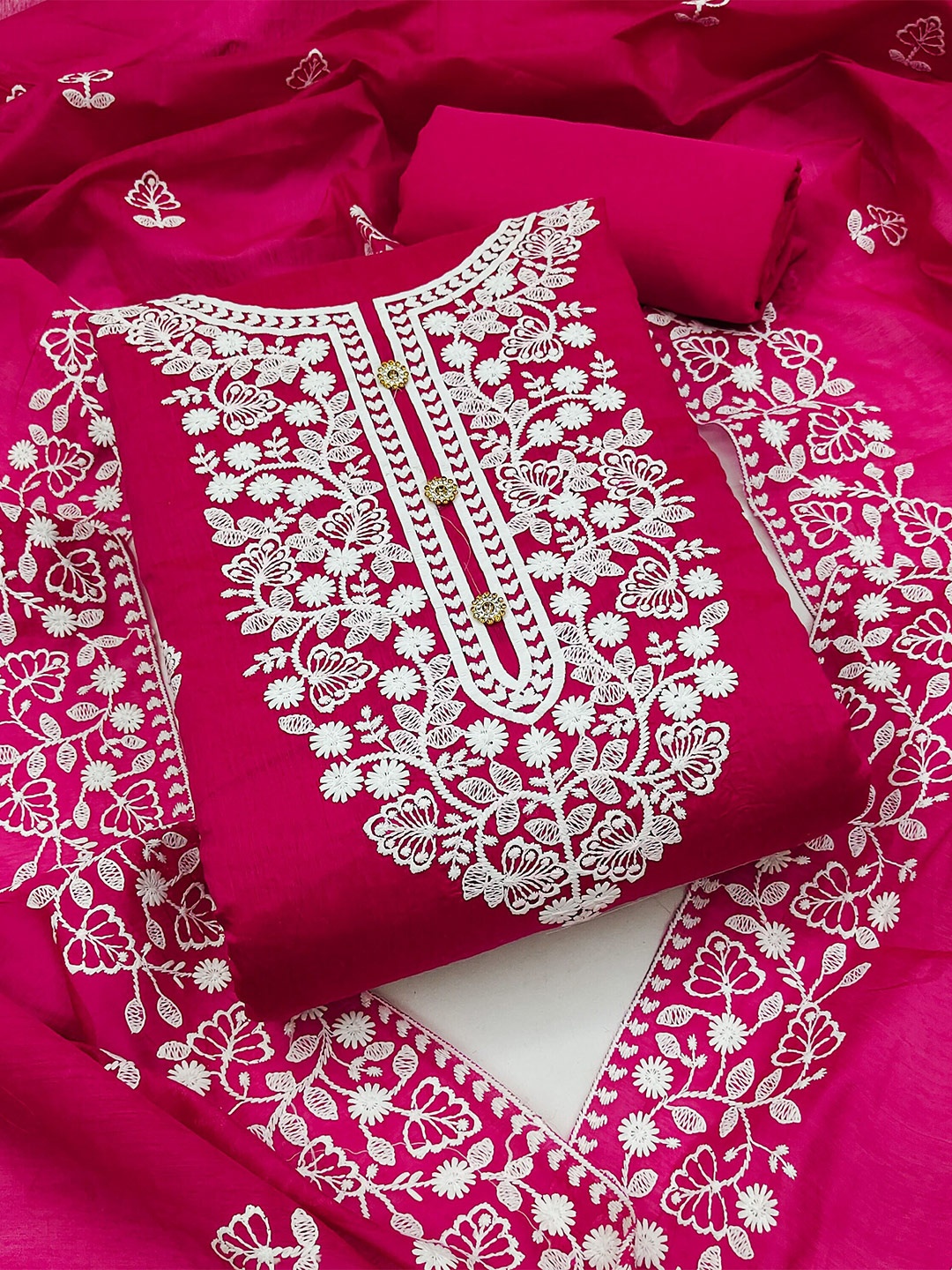 

KALINI Embroidered Chanderi Cotton Unstitched Dress Material, Pink