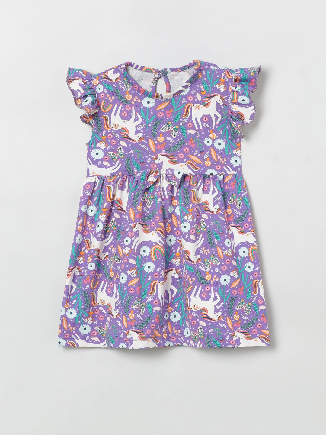 

The Boo Boo Club Girls Unicorn Flutter Sleeve Bow Detail Dress, Purple