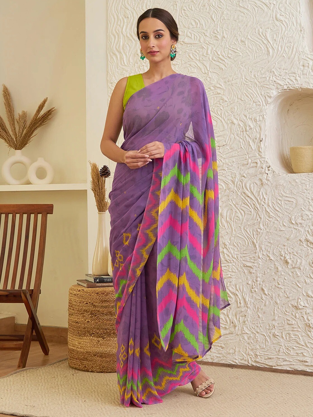 

Rustorange Geometric Pure Georgette Saree, Mauve