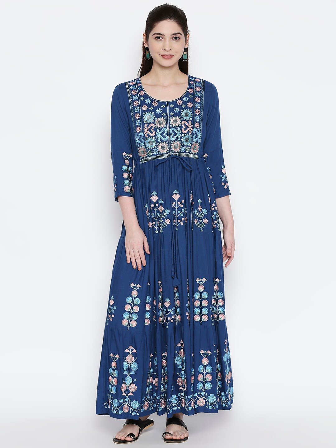 

ZRI Embroidered Ethnic Maxi Ethnic Dress, Blue