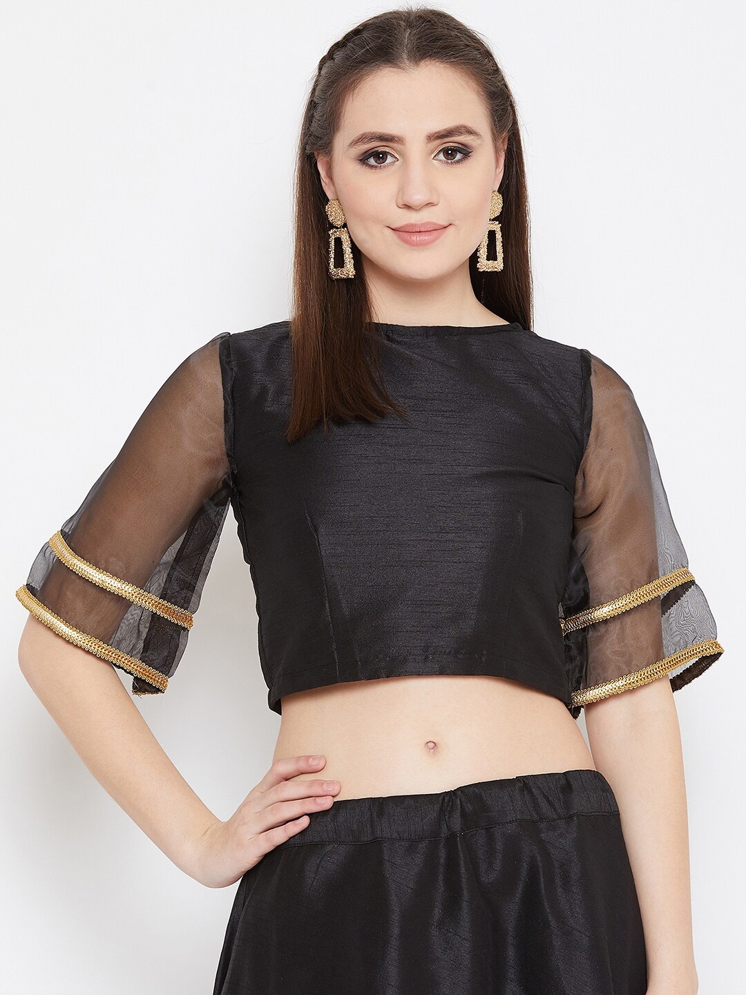 

studio rasa Bell Sleeves Crop Top, Black