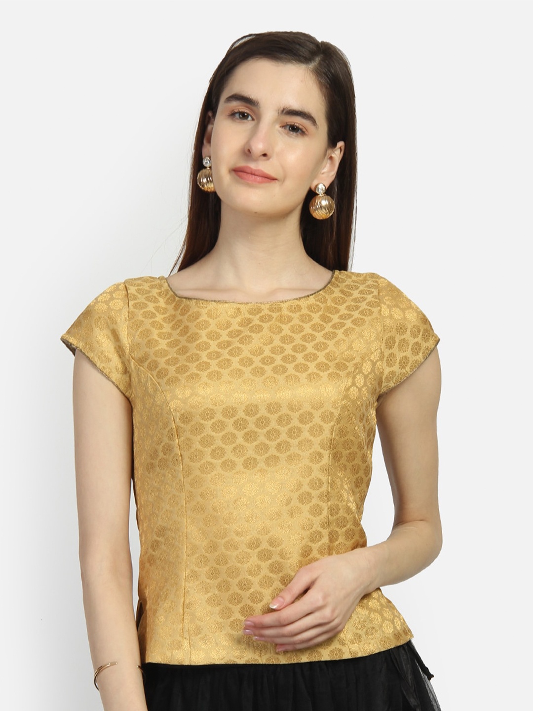 

studio rasa Self Design Round Neck Top, Beige