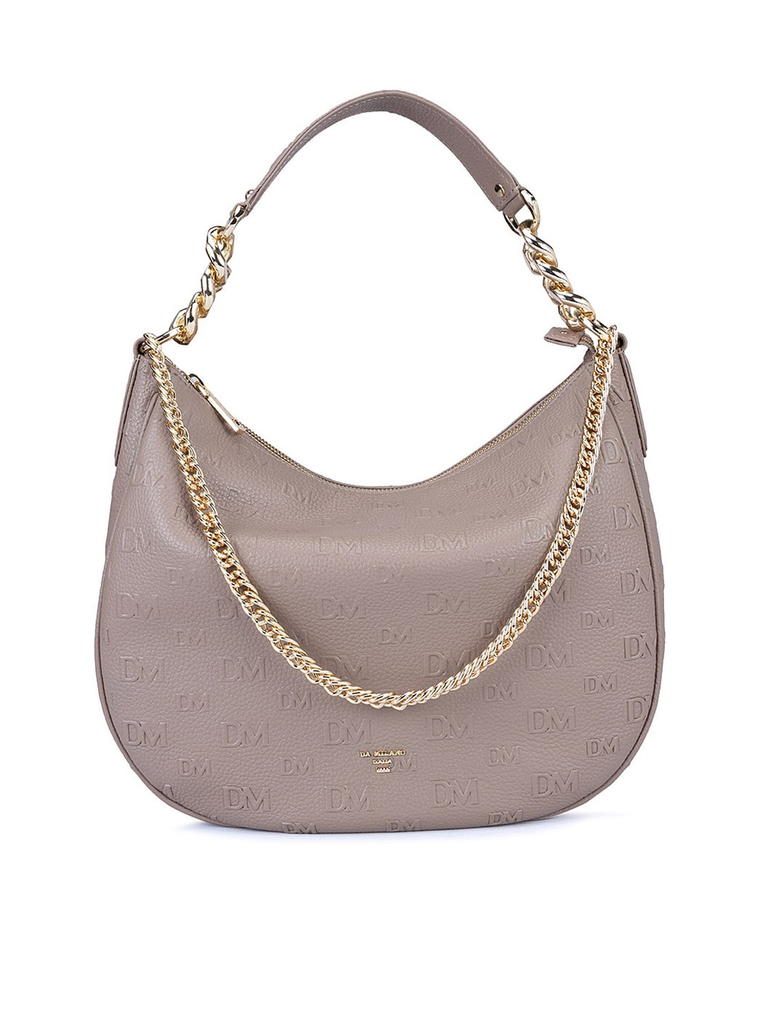 

Da Milano Typography Textured Leather Hobo Bag, Grey