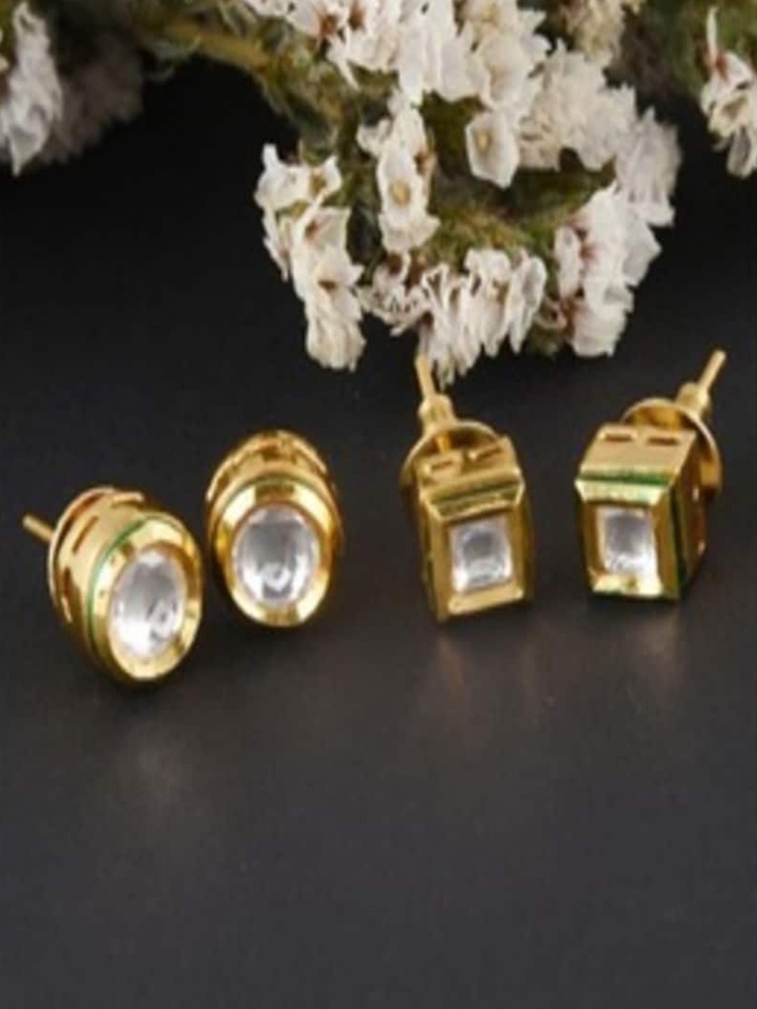 

Runjhun Set Of 2 Stone Studded Gold-Plated Earrings, White