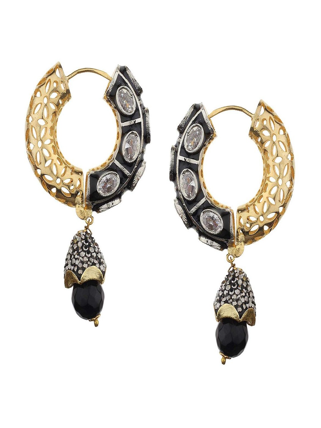 

Runjhun Gold-Plated Cubic Zirconia Drop Earrings, Black