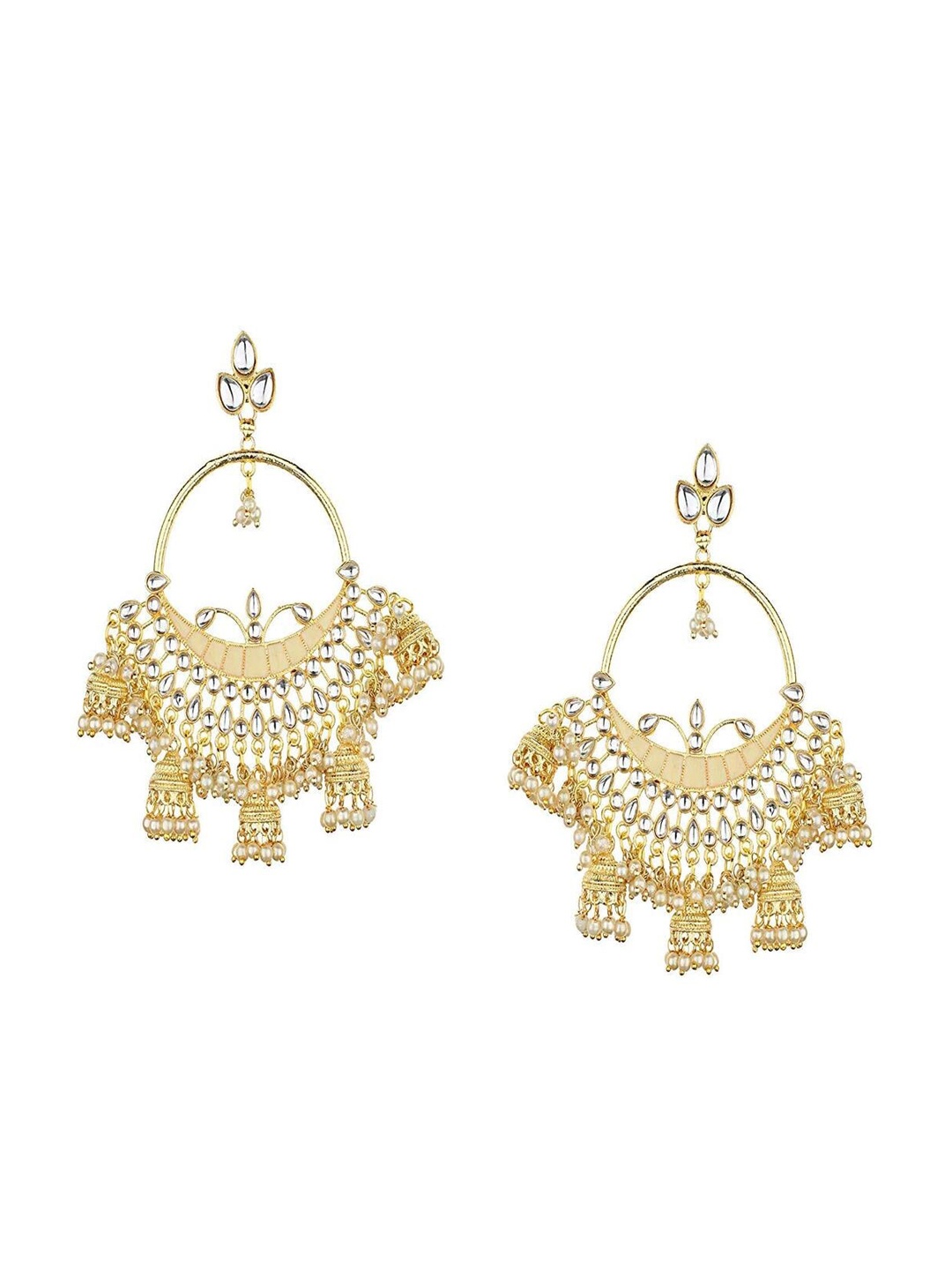 

Runjhun Gold Plated Contemporary Kundan Chandbalis Earrings, Cream