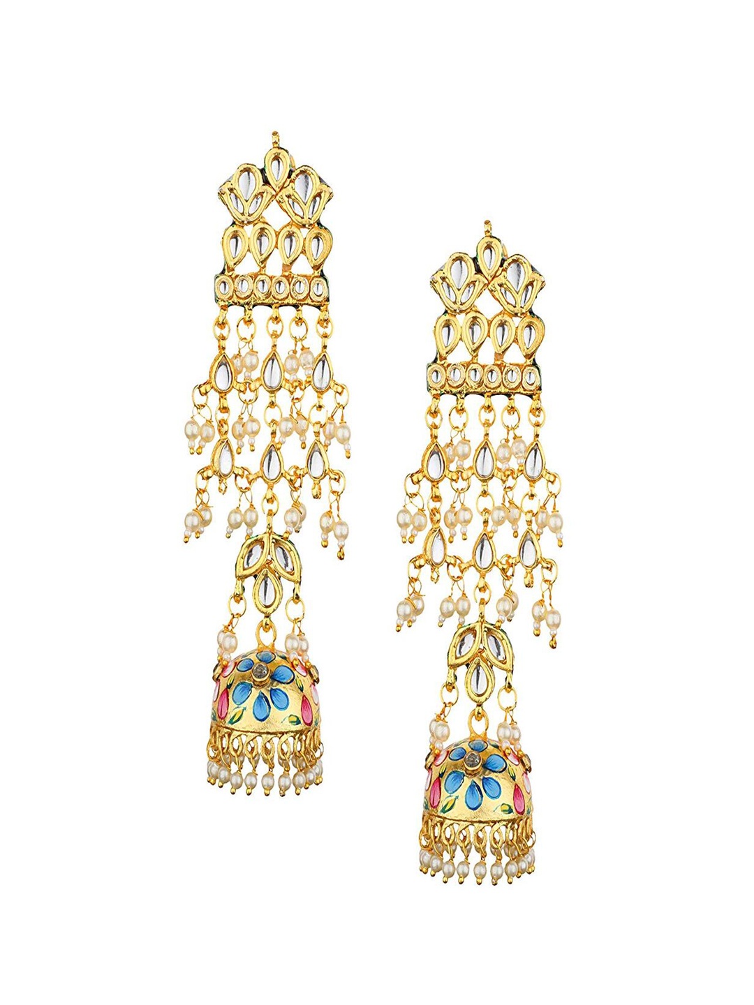 

Runjhun Gold-Plated Kundan Designer Jhumkas