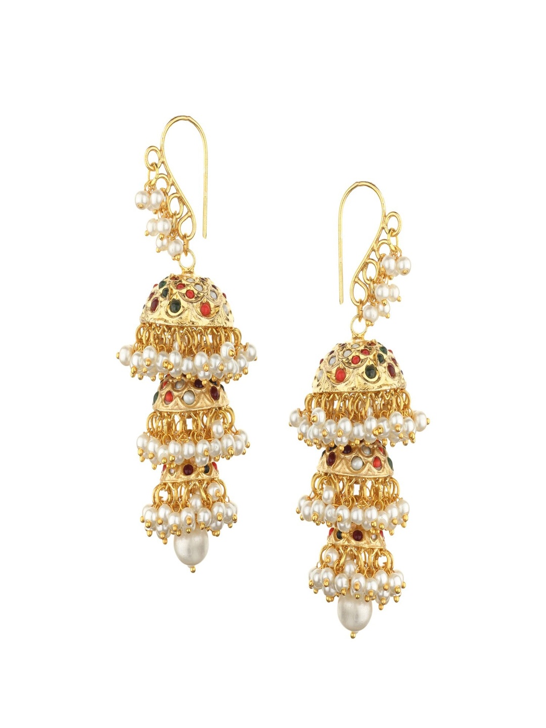 

Runjhun Gold-Plated Kundan Jhumkas Earrings