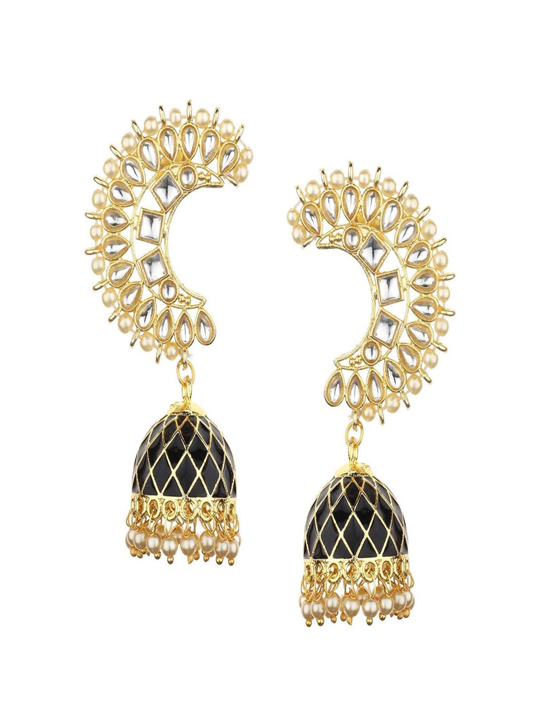 

Runjhun Gold-Plated Kundan Earrings, Black