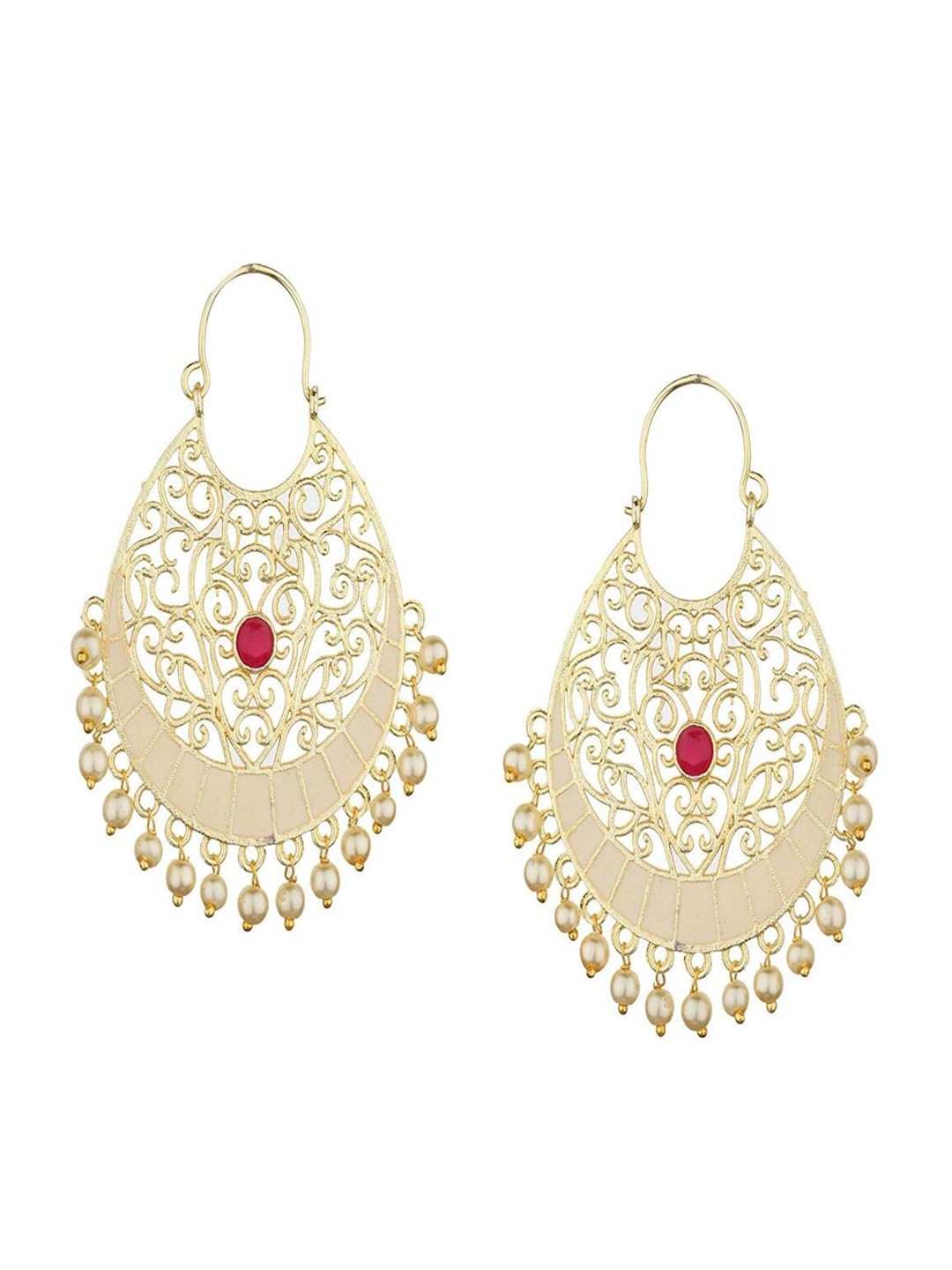 

Runjhun Gold Plated Contemporary Drop Earrings, Cream